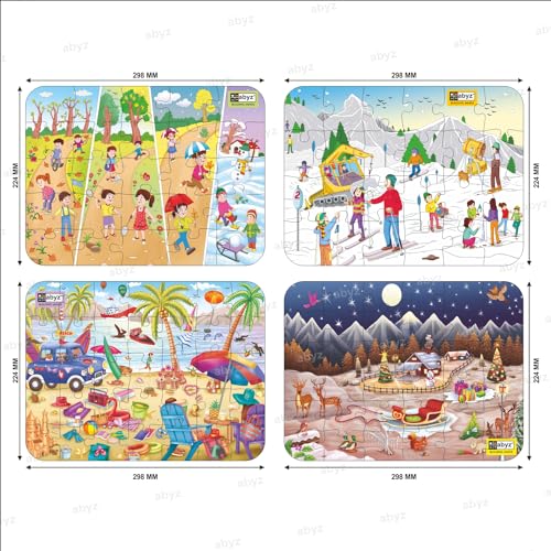 Image of ABYZ Wooden Jigsaw Snow Adventure, Seasons, The Beach House, Christmas Puzzle 120pcs for Kids of Age 3-5 Years, Set of 4