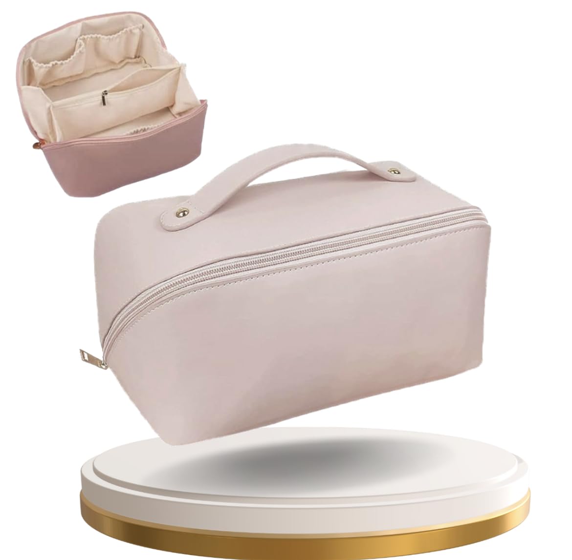 Comfy Bliss Cosmetic Bag-A Women's Portable Makeup Organizer Bag with Easy-Clean Features, a Strong Handle, and a Stylish Wide-Opening Makeup Storage Solution (Pink)