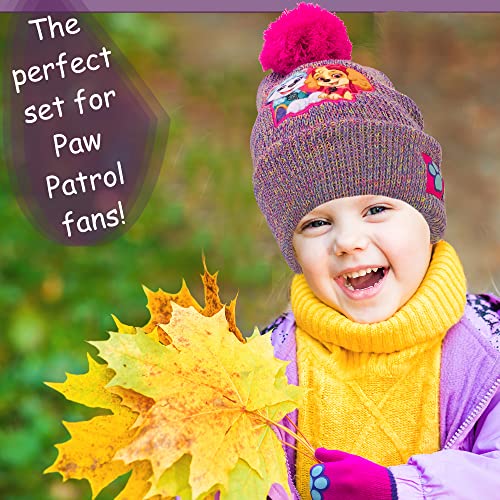 Nickelodeon Paw Patrol Toddler Girls Beanie Winter Hat and Mittens Cold Weather Set, Age 2-43