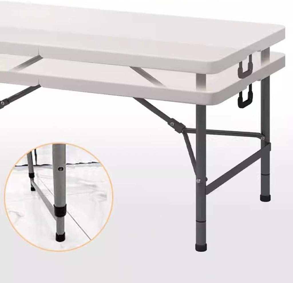 Rectangle Picnic Table Heights Adjustable Folding Metal Camping Table with Heavy Duty Carbon Steel Legs Lightweight Portable Table White for Outdoor Camping Dining BBQ Party