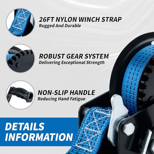 Ac-Dk 1600Lbs Heavy Duty Boat Trailer Winch With 26Ft Strap thumb #2