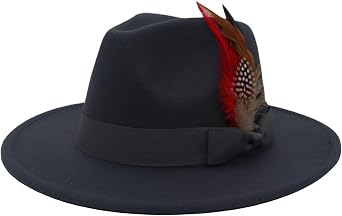Women Men Retro Fedora Feather Decor Hat Wide Brim Wool Felt Cap Jazz Hat Panama Floppy Elegant Hat Party Wedding
