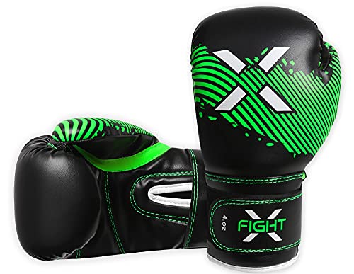 Fightx Kids Boxing Gloves For 3-8 Years 4 6 Oz Training Mma Boys Girls Kickboxing Punching Gloves For Training, Punching Bag, Muay Thai, Mma (Black/Green Fluorescent, 4Oz) #TOP1