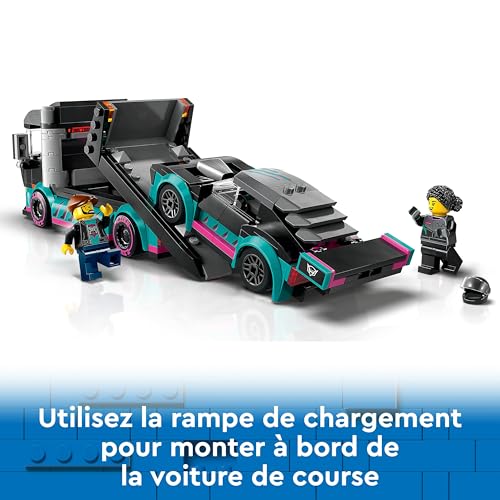LEGO City La Voiture de Course et Le Camion de Transport de Voitures, Jeu de Construction avec Véhicule de Compétition, Minifigurines de Pilote et Chauffeur de Camion, Cadeau Enfants Dès 6 Ans 60406