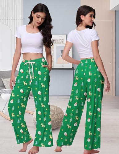 Image of Veseacky Women's Wide Leg Lounge Pants Yoga Pajamas Comfy Stretch Drawstring Pajamas Puls Size Dance Bottoms S-4XL
