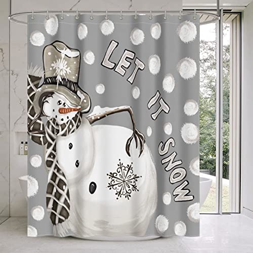Avoin Colorlife Snowman Polka Dot Let Tt Snow Shower Curtain, 72 X 72 Inch Winter Holiday Party Decorative Waterproof Bath Curtain Set With 12 Hooks #TOP21