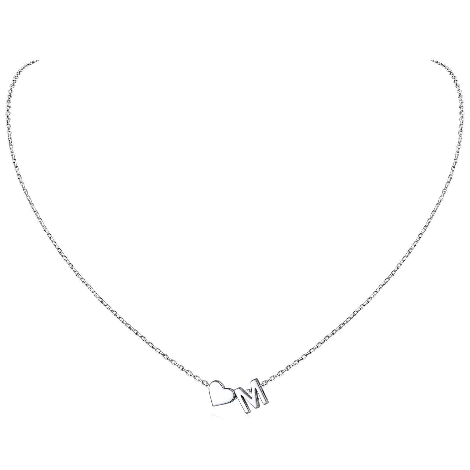 ChicSilver 925 Silber Kette mit Buchstabe Herz, Halskette Silber/Gold Damen | Silberkette mit Initialen A-Z Buchstaben Anhänger, Kleine Herzkette Modeschmuck für Frauen Mädchen