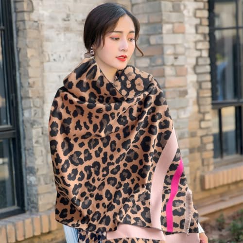 Winter Cashmere Scarf Women Pashmina Shawls And Wraps Leopard Pattern Reversible Scarf With Tassel Long Warm Stole2