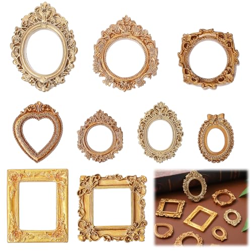 Nogeqi 9 marcos de fotos vintage de resina barroca, mini marcos de fotos retro, pequeños en relieve, sin marco de cristal o pared posterior para decoración de pared, accesorios de fotos DIY