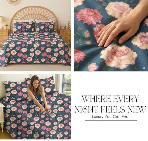 Image of VAS COLLECTIONS Cloud Cotton Double Bedsheet Combo Pack of 2 with 4 Pillow Covers, 210 TC Soft Breathable Cotton Double Bed Sheet Set, Floral Printed Bedsheet for Double Bed, 90 x 100 in (1, Multi O)