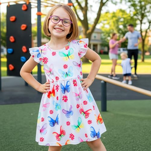 Image of Toddler Little Girls Casual Dresses Short Sleeve Crew Neck Graphic Cartoon Dress for 2-8 Years