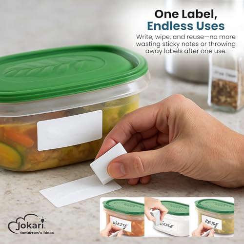 Jokari Label Once Erasable Food Labels with Marker and Eraser Reusable Removable Adhesive Labels for Kitchen Storage Freezer Dishwasher and Microwave Safe 70 Pack - Thumbnail 2