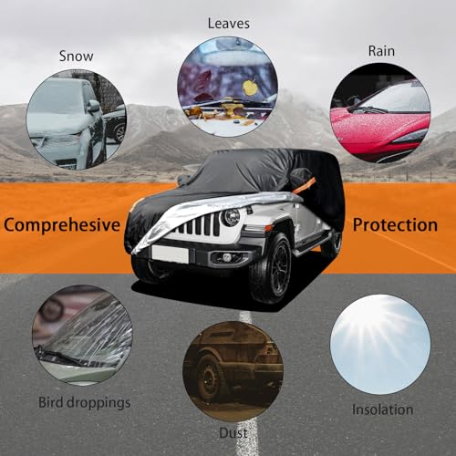 Image of Jeep Wrangler Cover Waterproof 2 Door, All Weather for Jeep Rain Cover for Automobiles, Outdoor Full Exterior for Jeep Covers Fits JK JL TJ YJ CJ