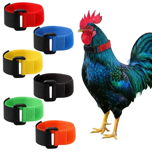 6 Pcs No Crow Rooster Collar to Stop Crowing, Adjustable Anti Noise Nylon Neck Belt for Chickens, Humane No Crow Collar to Prevent Chickens from Screaming - 6 Colors