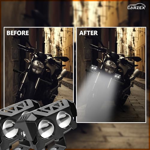 Image of Carzex 2 Led Mini Drive Fog Lights White, Yellow Combo + Flasher Dual Led Bike Projector Fog Light, Bikes Scooty and Motorcycle with On /Off Switch (Set of 2)