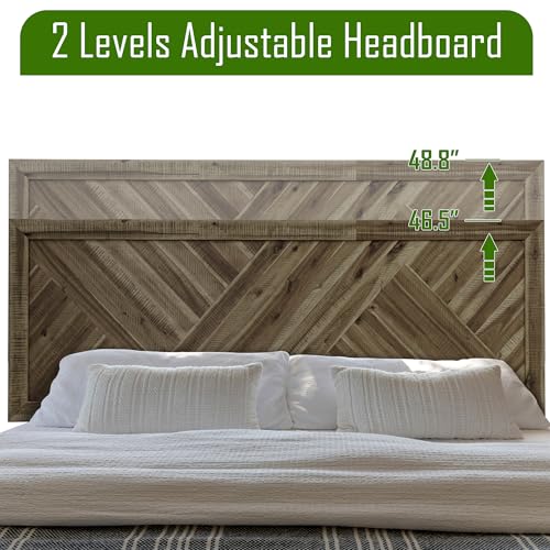 Image of Acacia Sierra King Solid Wood Bed Frame, Adjustable Headboard, Ebony