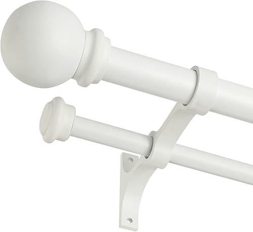 Barra de cortina doble de 28 a 48 pulgadas, barras de cortina dobles ajustables de 1 pulgada para ventanas y puertas con remates redondos de bola y