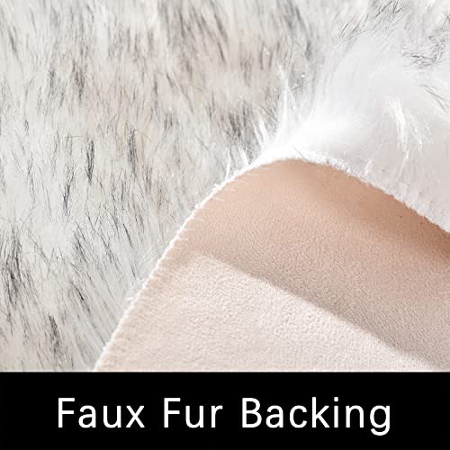 Latepis Grey and White Small Round Rug 3ft Faux Sheepskin Fur Circle Rug for Living Room Bedside Fluffy Shag Rugs Cute Room Décor