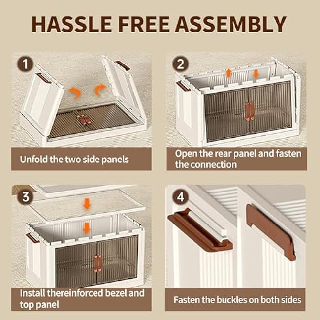 5-Tier Stackable Storage Bins with Lids & Open Front Design, Foldable Storage Bins with Wheels for Home Organization, Collapsible Space Saving Multi-Layer Storage Organizer, 40QT