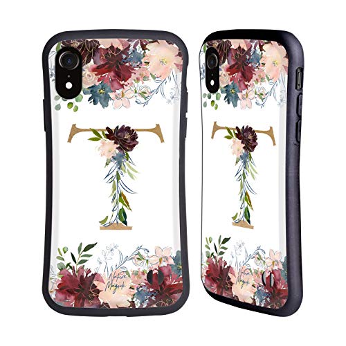 Head Case Designs Oficial Nature Magick Letra T Flores Monograma Oro 2 Carcasa híbrida Compatible con Apple iPhone XR
