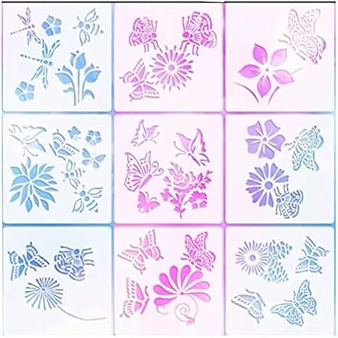 YANGWEN Spring Butterflies Stencil Kit,9PCS Flower Painting Stencils Art Garden Plastic Stencils Butterflies Bees Drawing Stencils For Painting On Wood Wall Home Decor DIY (6 * 6Inch) Cover