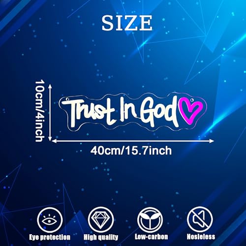 Image of Symone Trust In God Neon Sign, USB Powered Dimmable Spiritual Decor Faith Hope Love Sign LED Neon Light, for Faith Religious Church Prayer Room Living Room Room(15.7 * 3.9 In)