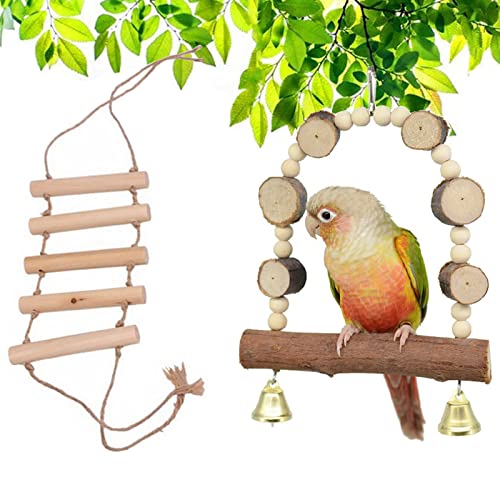 Canzoon Papageien Spielzeug Set 2Pcs Vogelspielzeug Wellensittich Papagei Schaukel Vogelkäfig Schaukel Für Vogelkäfige Mit Seil Handgefertigte Hängebrücke Holzständer Für Sittiche Wellensittic Cover