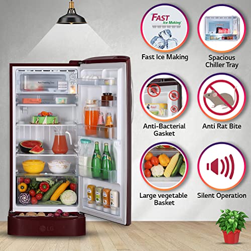 Image of LG 215 L 3 Star Direct-Cool Single Door Refrigerator Appliance (GL-D221ASVD, Scarlet Victoria, Base Stand with drawer, 2022 Model)