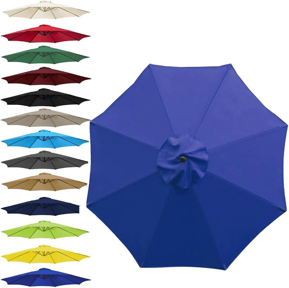 Toile de rechange parasol 300 cm bleu blanc 8 baleines