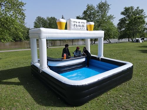Outdoor Inflatable Pool Bar 16.5x13x11ft PVC Inflatable Pub House Blow Up Pool Bar for Party, Backyard, Patio, Poolside