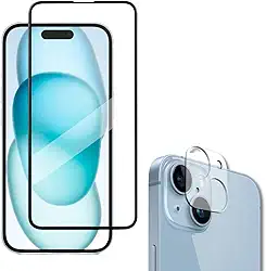 Película De Vidro 3D Tela Toda Para iPhone + Película Lente de Câmera (iPhone 15)