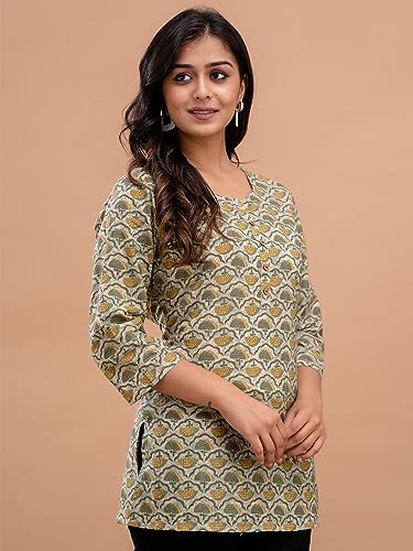 Image of feranoid Women Cotton Printed Straight Short Kurti