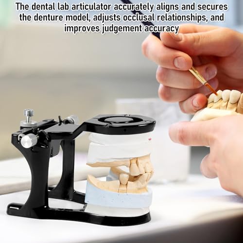 Image of Annhua Dental Articulator Lab, Adjustable Dental Magnetic Articulator with 2 Screwdrivers and 2 Steel Plates, Small Size High Precision Denture Articulator for Dental Labs - Black