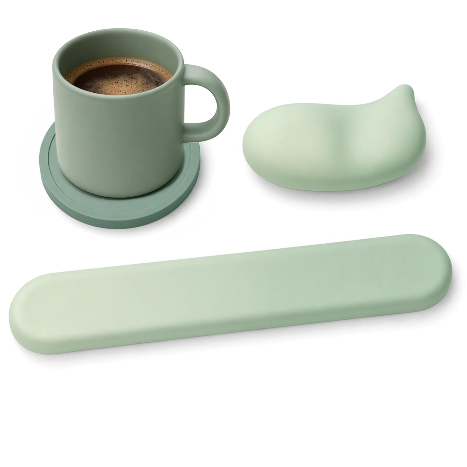 Ergonomic Keyboard Wrist Rest and Mouse Pad Set with Coaster, 3-in-1 Mint Green Gel Memory Foam Wrist Support for Typing Pain Relief, Anti-Slip Desk Accessories for Office Gaming