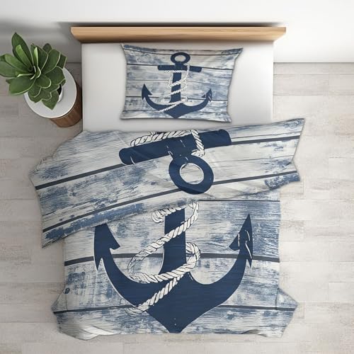 NIYAKA Sommer Bettwäsche 135x200 Anker, Maritim Bettbezug 135 x 200 2er Set, Mikrofaser Wendebettwäsche mit Kissenbezug 80x80 cm, Bettwäsche-Sets...