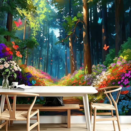 Fresque Murale 3D Forêt et Fleurs Décoration Salon