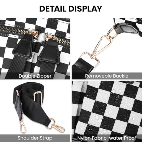Image of hibear Checkered Crossbody Bag Spacious Bum Bags for Women Nylon Crossbody Fanny Packs Checkered Purse Belt Wallet (W-Black)