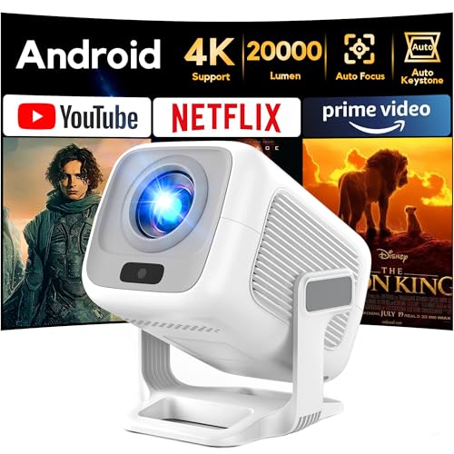 Proyector 4K [Apps Integrada & Auto Focus/Keystone] 2025 Upgraded AKIYO O4 Proyector Portátil 20000 Lumen con Android TV y Dual Control, con WiFi6 Bluetooth5.4 Zoom 50%, Cine en Casa para HDMI/USB/PS5