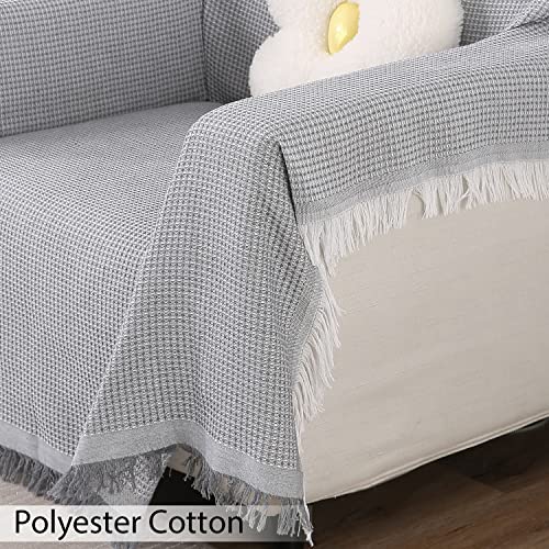 Image of Hokipo Polyester Cotton Sofa Cover Thick And Soft Throw Blanket 2 Seater Large, 180 (D) X 260 (L) Cm (Ar-4640-N1) - Grey