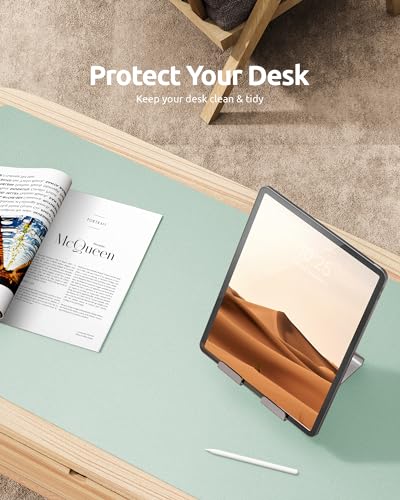 Image of YSAGi Leather Desk Mat, Large Mouse Mat, 60 x 35 cm, Light Green | Non-Slip Desk Pad, Keyboard Mat, Waterproof Table Protector Desk Accessories for Office & Home