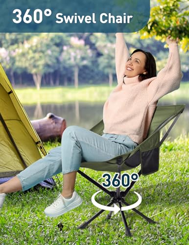 Docusvect Swivel Portable Camping Chair for Adults, Fast Setup, Lightweight & Small Folding Chair with Cup Holder, Side Pocket and Carry Bag - Support 330 LBS — view 3