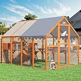 COZIWOW 110" Large Catio Outdoor Cat Enclosure, 53.5ft² Cat Run for Multiple Pets with Fully-Coverd Roof, Window Walk-in Wooden Outside Cattery Feral Kitty House (Fashion Orange)
