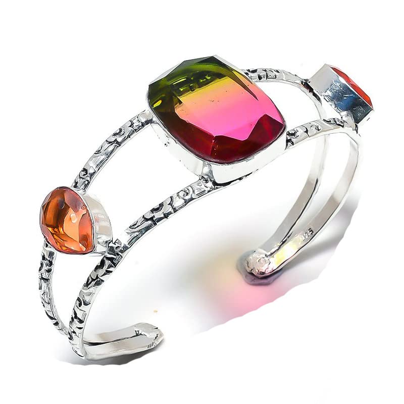 Manchette tourmaline bicolore et citrine : bijou multi-stone fait main pour femme