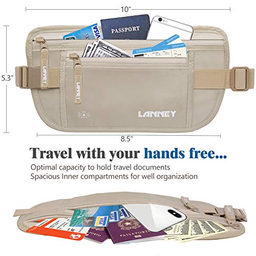 Travel Money Belt for Men Women RFID Blocking Concealed Waist Wallet Pouch Hidden Under Clothes Passport Holder Antitheft Waist Stash Bag for Travelling, Bonus 10 Credit Card Sleeves, Cream - Thumbnail 4