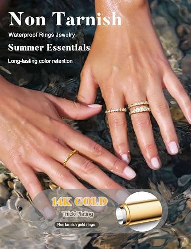 image for LOLIAS 14K Gold Plated Stackable Rings for Women Non Tarnish - Dainty 