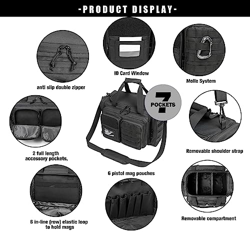 INSSTUID Gun Range Bag for Handguns and Ammo Tactical Pistol Case Shooting Range Duffle Bags Large Handguns Magazine Ammo Gear Accessories Pouch for Hunting Shooting Range Sport Black by INSSTUID - Image 7