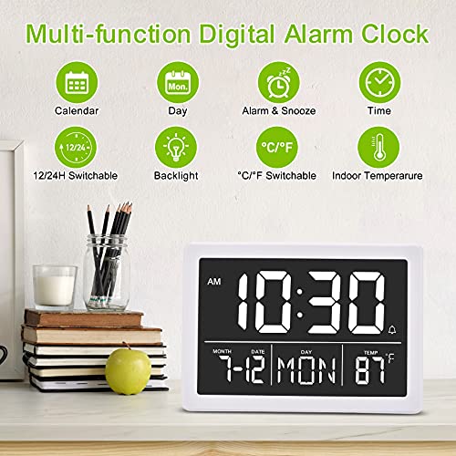 Amgico Digital Alarm Clock,5.5" Larger Display Led Electric Alarm Clock For Bedroom, Date And Time Digital Clock With Temperature,12/24H,Snooze,6 Adjustable Brightness, For Living Room Home Office #TOP1
