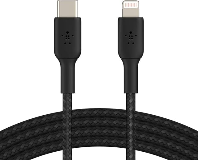 Belkin Braided USB-C to Lightning Cable (iPhone Fast Charging Cable for iPhone 14, 13, 12 or earlier) Boost Charge MFi-Certified iPhone USB-C Cable (1m, Black)