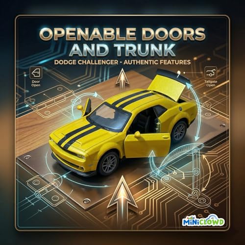 Image of Challengr SR-T Diecast Model Car, 1:36 Scale, Openable Doors and Trunk, Engine Sound and Lights, Metal Diecast Car for Kids and Collectors (Yellow)