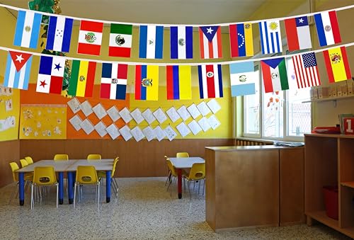 Latin America Decorations String Flags 22 Spanish Language Speaking Countries Flags Banners Bunting for Hispanic Heritage Month Events Decorations(30 Ft 22 Flags) - Thumbnail 4